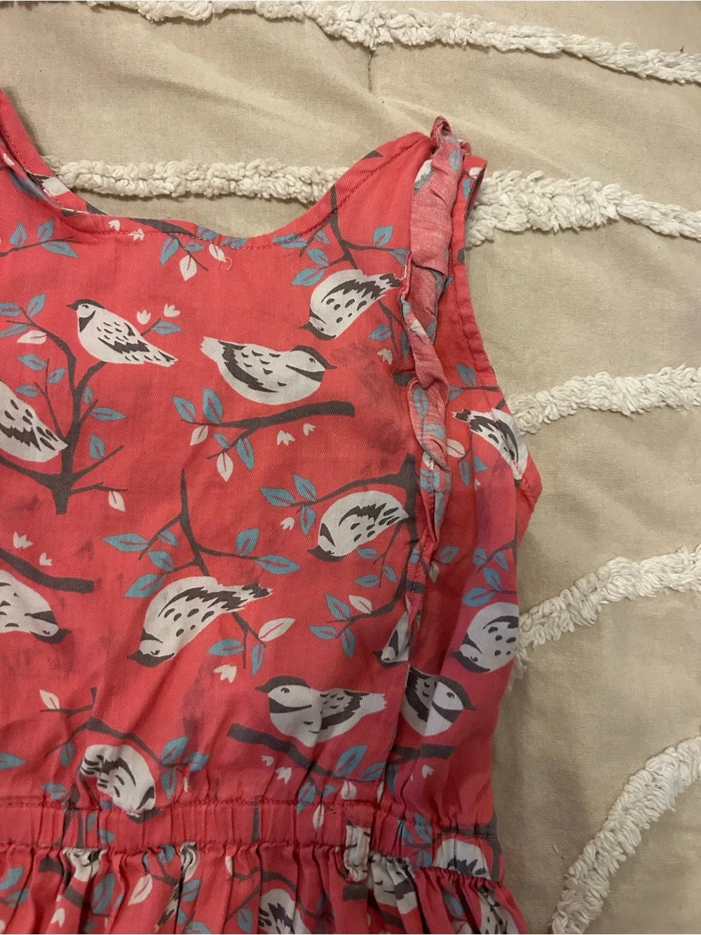 Carter's Coral Bird-Print Ruffle-Trim Dress